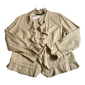 New York & Company Women’s Ruffle Front Blouse Top Half Zip Long Sleeve Size L